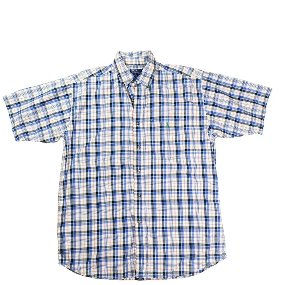 Polo Ralph Lauren Mens XL Short Sleeve Shirt Blue Pink Plaid Button Np Navy Pony